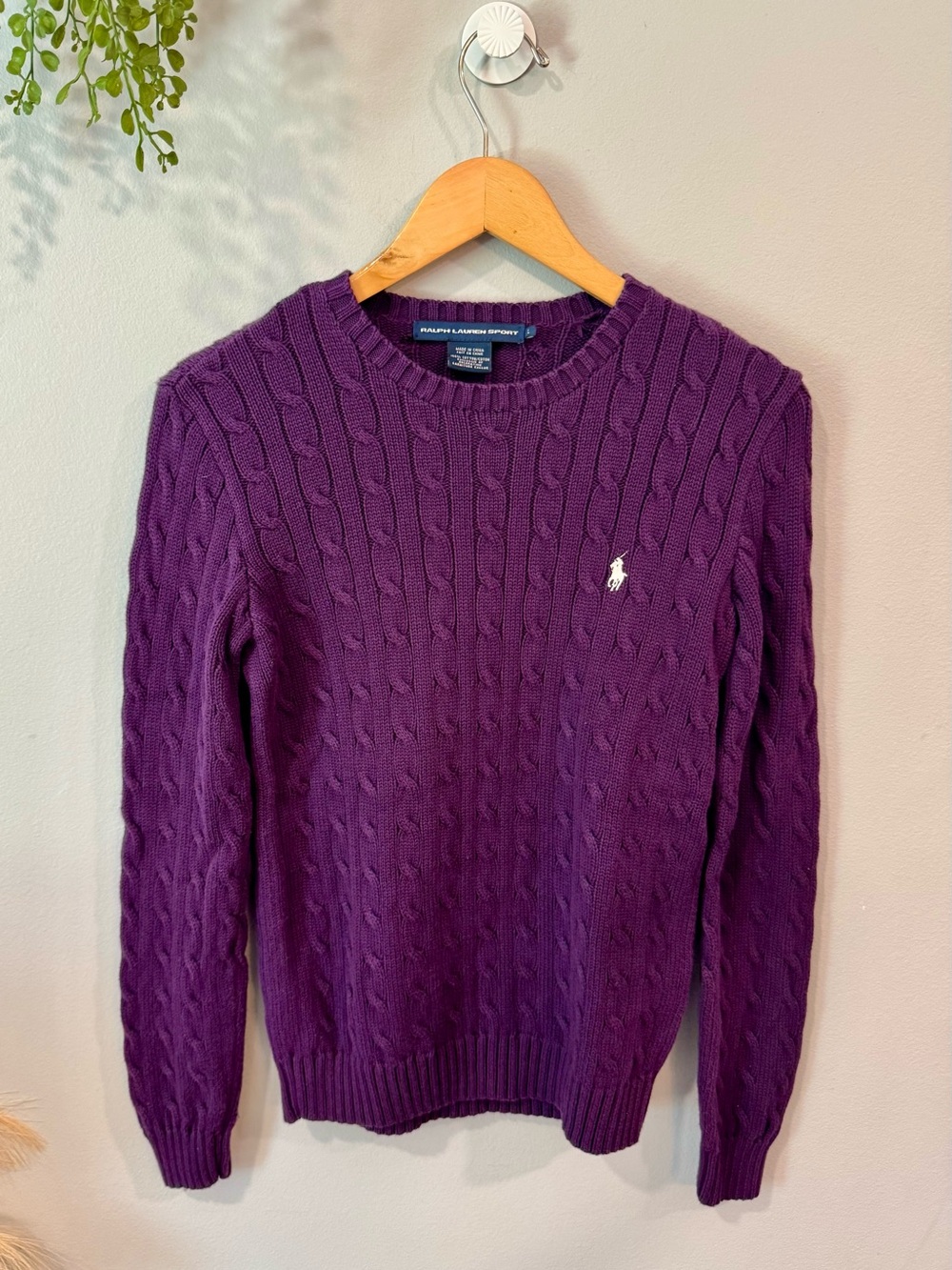 Ralph Lauren Purple Cable-Knit Crewneck Sweater Sz L